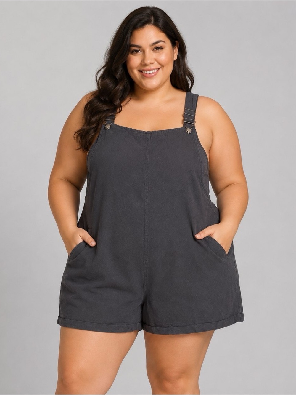 Women's Gray Relaxed Fit Short Overalls Romper Size XXL - Casual Sleeveless
